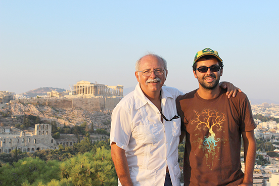 Camden Lowrance, right, is pictured with his father during Lowrence's visit to Greece.