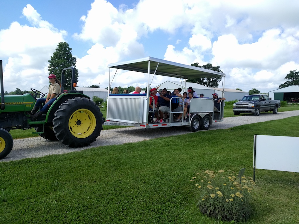 Graduate students from the UGA College of Agricultural and Environmental Sciences tour a research farm at Purdue University during a past Crop Protection Tour, a career exploration road trip organized by students. The students will hit the road again on July 10.