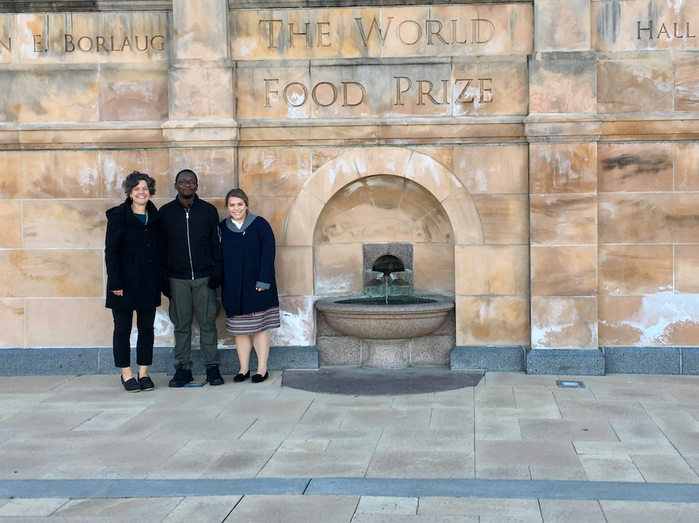 CAES Office of Global Programs Associate Director Vicki McMaken, CAES doctoral candidate Davis Musia Gimode and CAES undergraduate Sara Reeves attended this year’s World Food Prize symposium in Des Moines, Iowa.