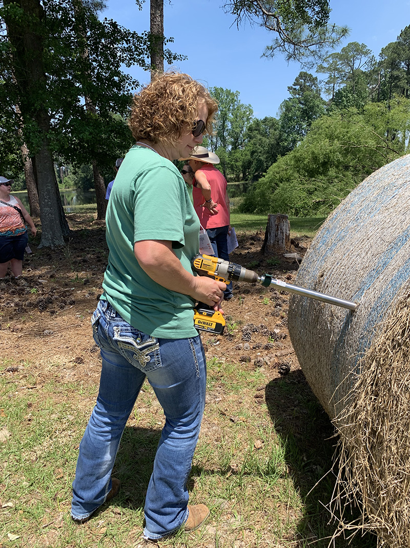Hay sampling is an important task for any Georgia producer. Seen here is hay sampling during the Southern Women in Ag program.