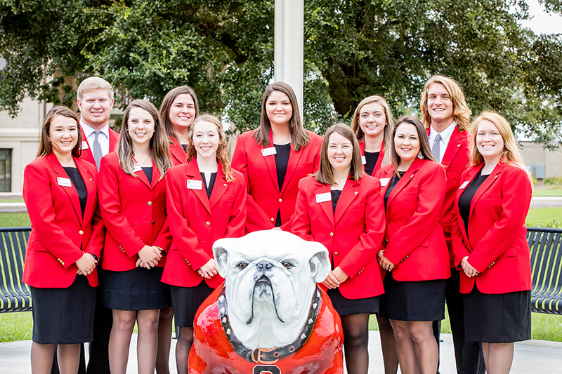 The 2019 UGA-Tifton student ambassadors pose for a picture in front of campus.