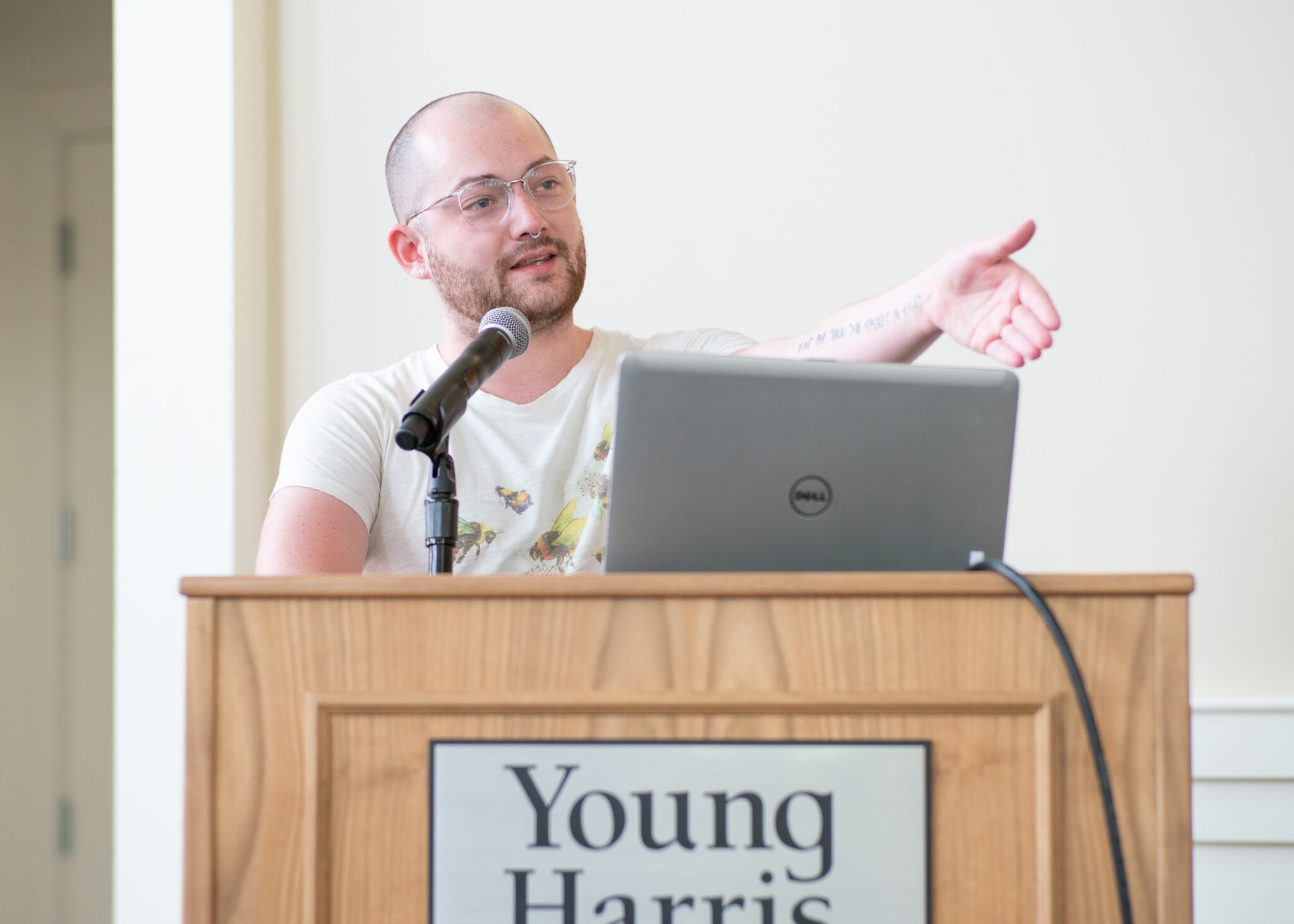 Lewis Bartlett presents at the Young Harris Beekeeping Event last May. (Photo by Sidney Rouse)