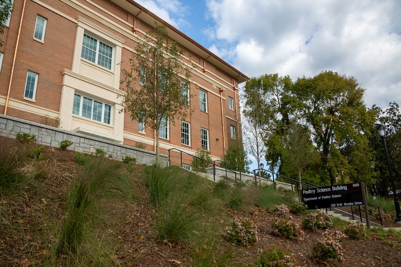 Exterior of the completed Poultry Science Building.
