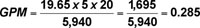 GPM = 19.65 x 5 x 20 / 5,940 = 1,695 / 5,940 = 0.285