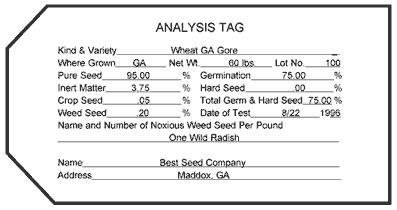 Analysis tag for wheat