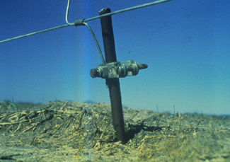 Photo of a driven ground rod for grounding an electric fence.