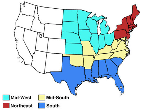Figure 1. U.S. 
 Map Showing Four Regions