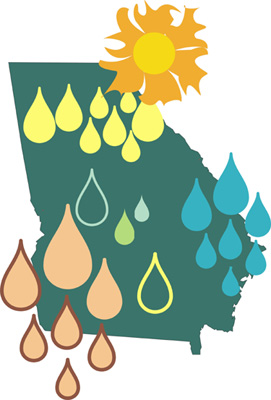 Outline of Georgia with raindrops in various colors