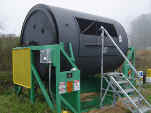 Photo of an in-vessel rotary composter