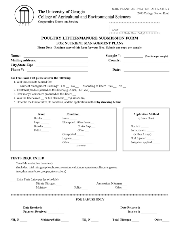 Sample poultry litter/manure submission form