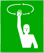 Person holding up a hand and waving it in a circle overhead