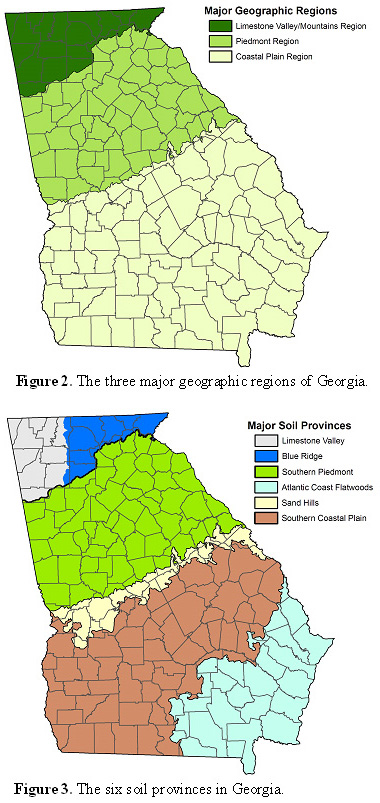 Georgia's geographic regions and soil provinces maps