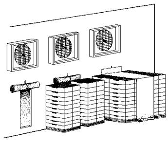 Forced air cooling wall