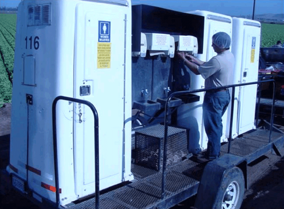 Portable toilets with hand washing stations are to be placed within 1/4 mile of workers.