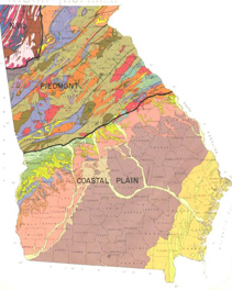 Map of Georgia colored to show the soil types throughout the state.