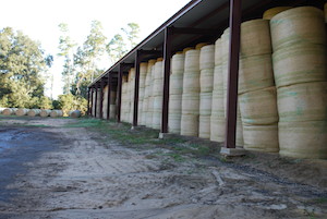 Stored hay bales