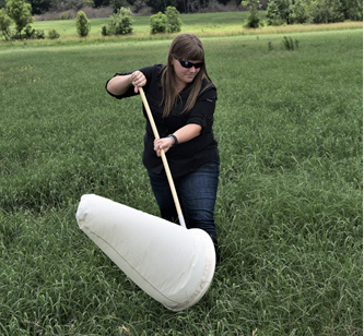 Person using a sweep net in grass