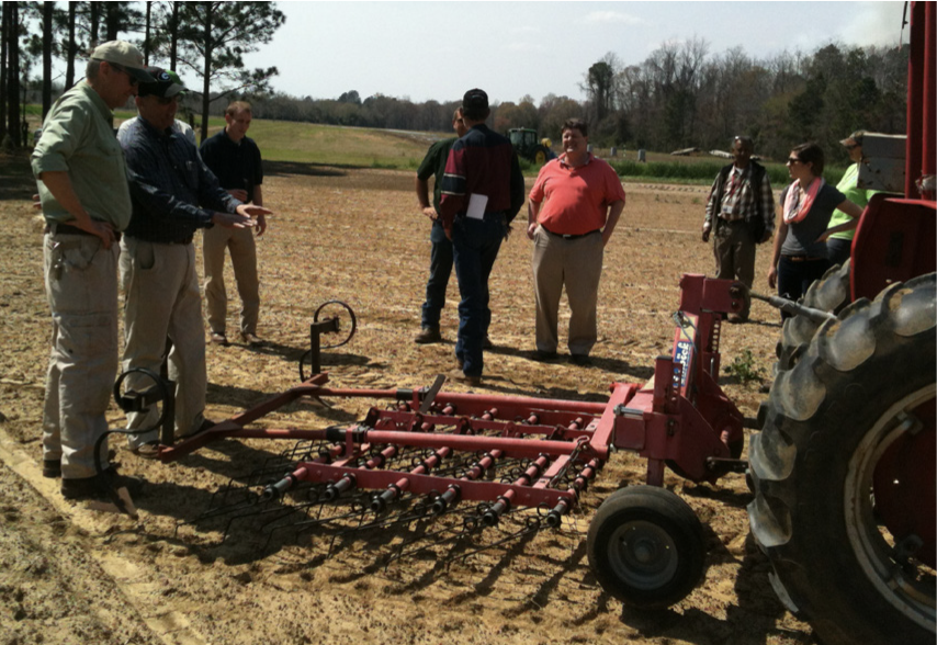 People standing around a weeder