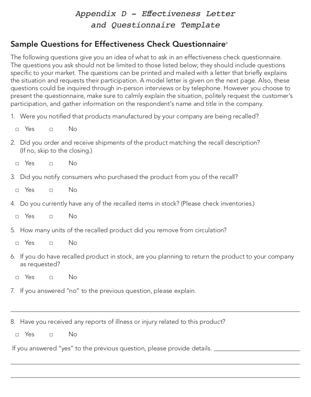 Effectiveness letter and questionnaire template