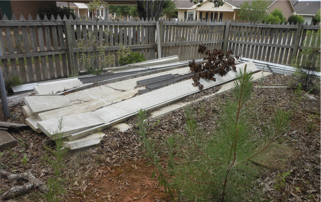 Metal awnings in a yard