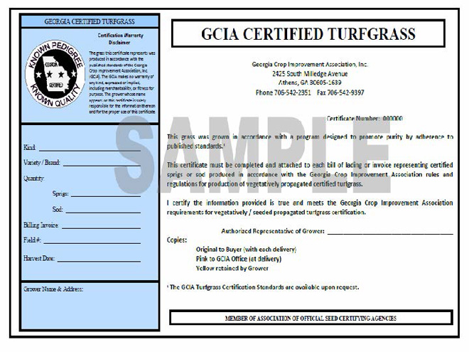 Sample GCIA Certified Turfgrass certificate