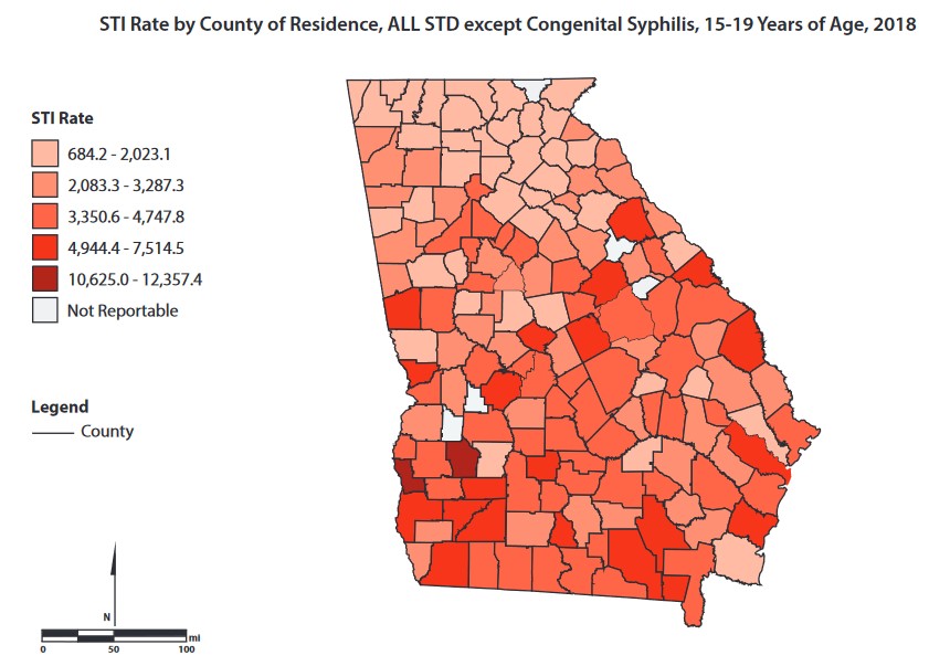 Georgia STI rate by county