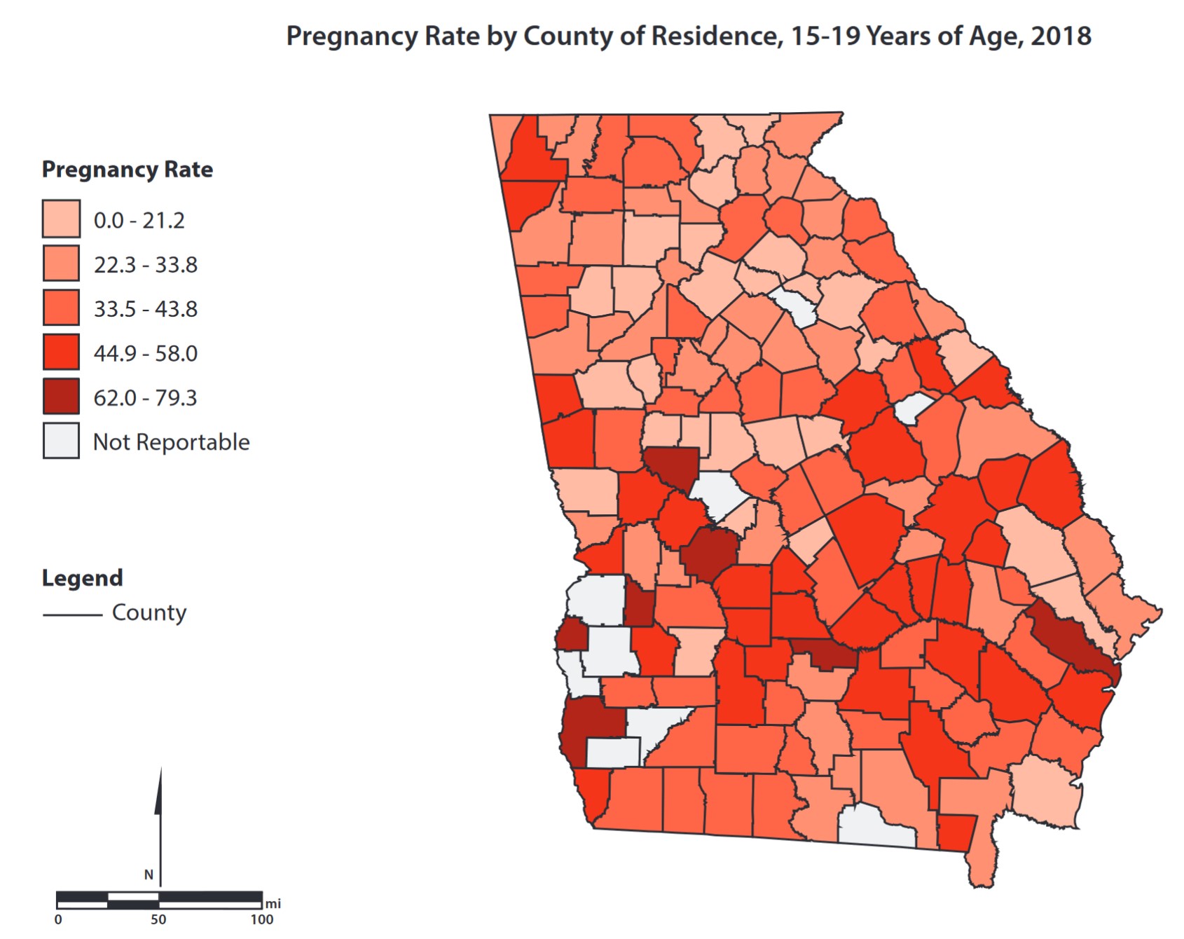 Georgia pregnancy rate by county