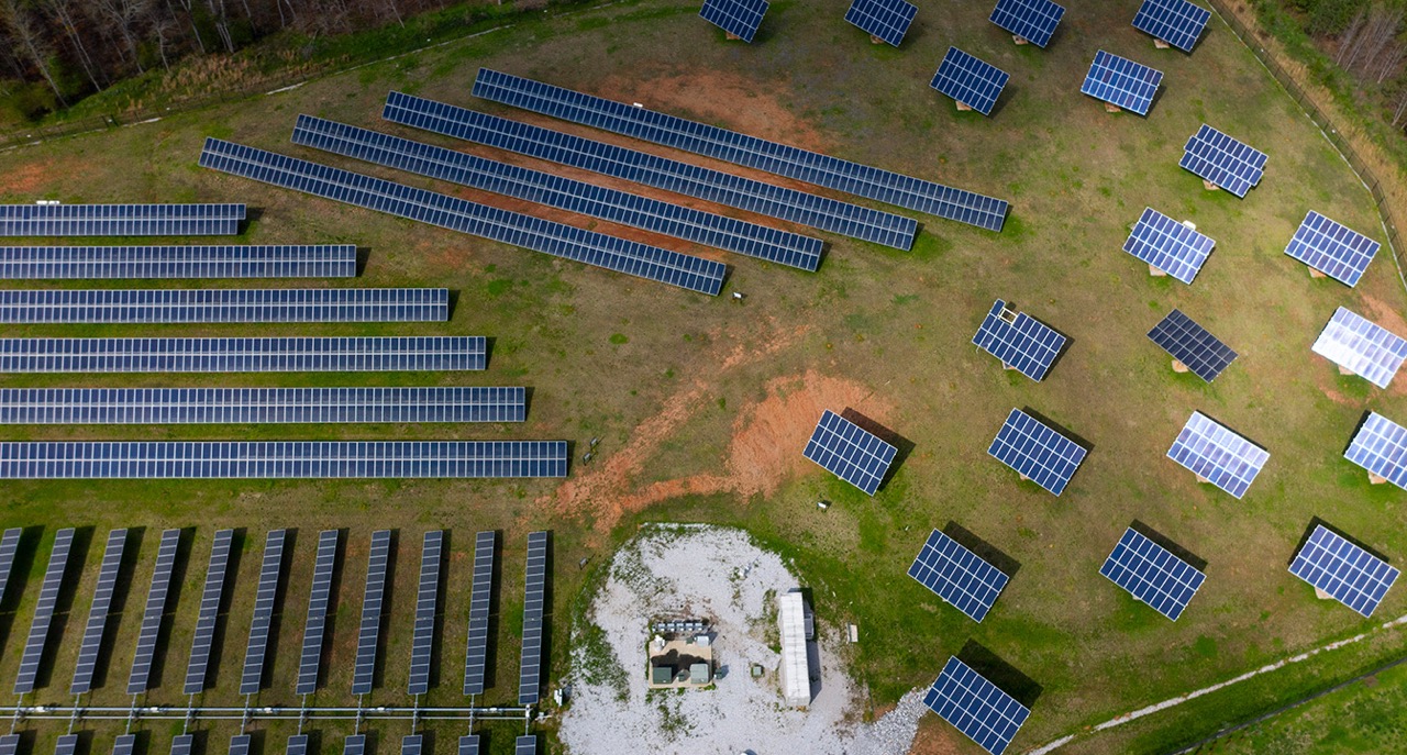 Solar panels in a field