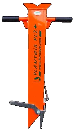 an orange T shaped hand tool for transplanting