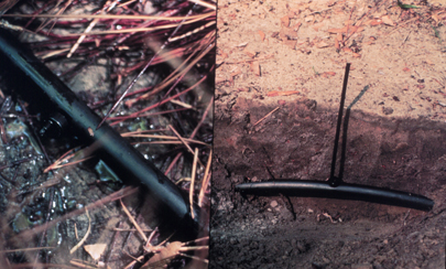 Figure 11. Above ground installation (left) and same emitter installed below ground with emitter &quot;ported&quot; to surface (right).