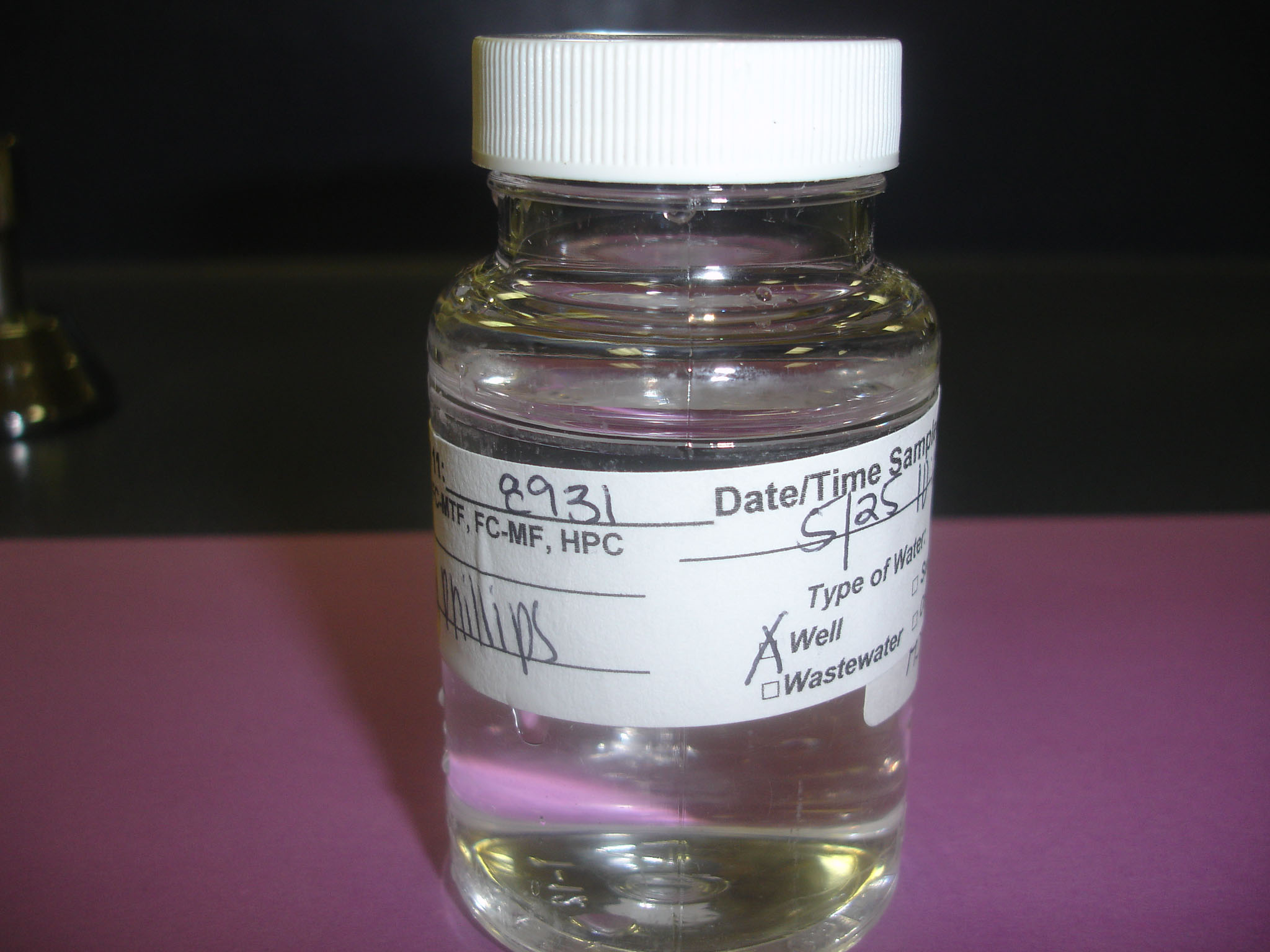 Photo of a complete water sample bottle
