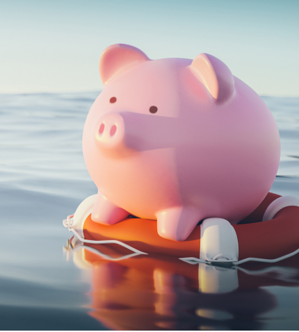 Piggy bank floating on an inner tube