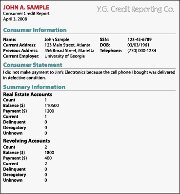 Sample credit report