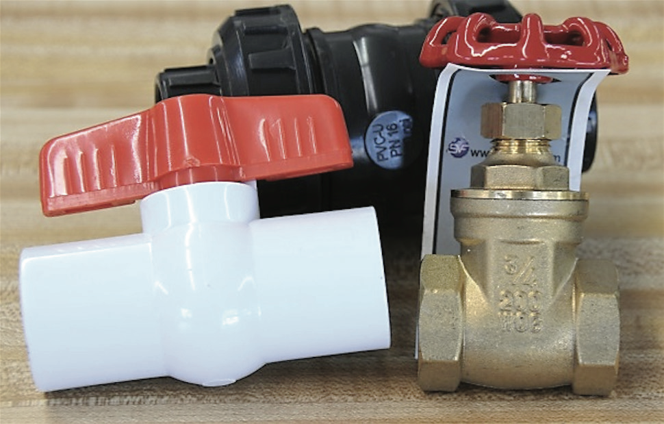 Three different types of valves