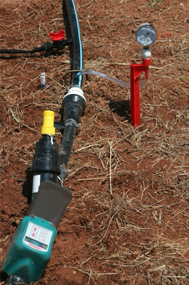 Drip irrigation system with a battery timer equipped.