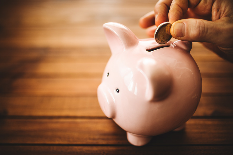 Piggy bank with coin getting inserted