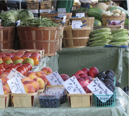 Products on display at a farmers market