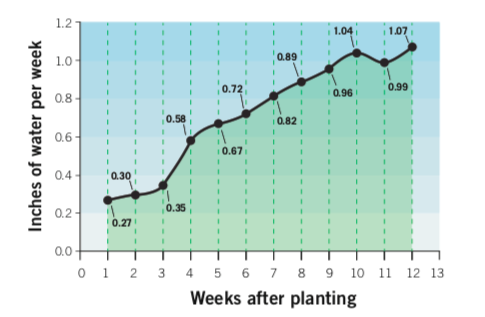 Graph of irrigation water demand for Brassica crops in spring