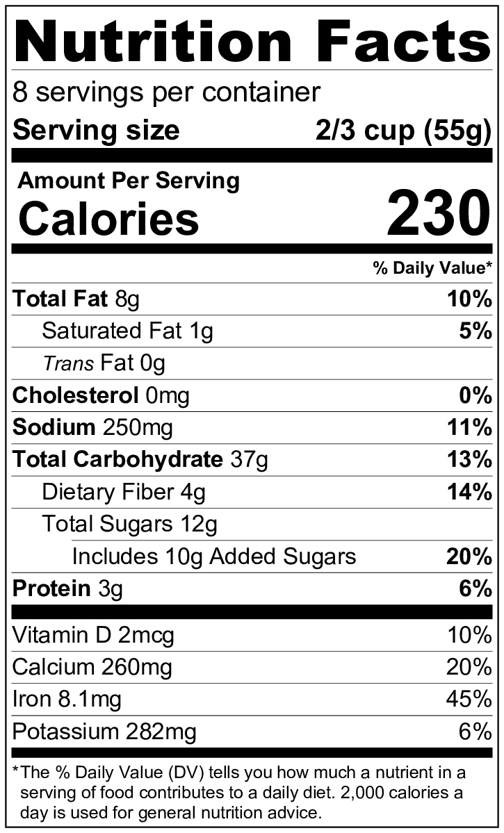 Sample nutrition facts label has a 2/3 cup serving size.