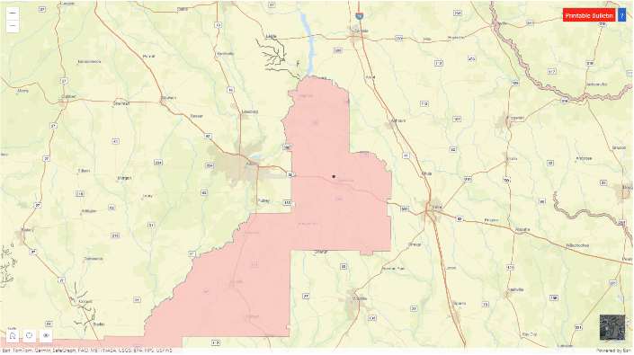 a region of land on a map with some areas shaded with a red tint to distinguish them as restricted use zones