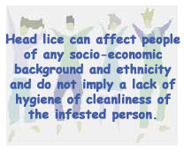 People jumping with text over it that reads: Head lice can affect people of any socio-economic background and ethnicity and do not imply a lack of hygeine of cleanliness of the infested person.