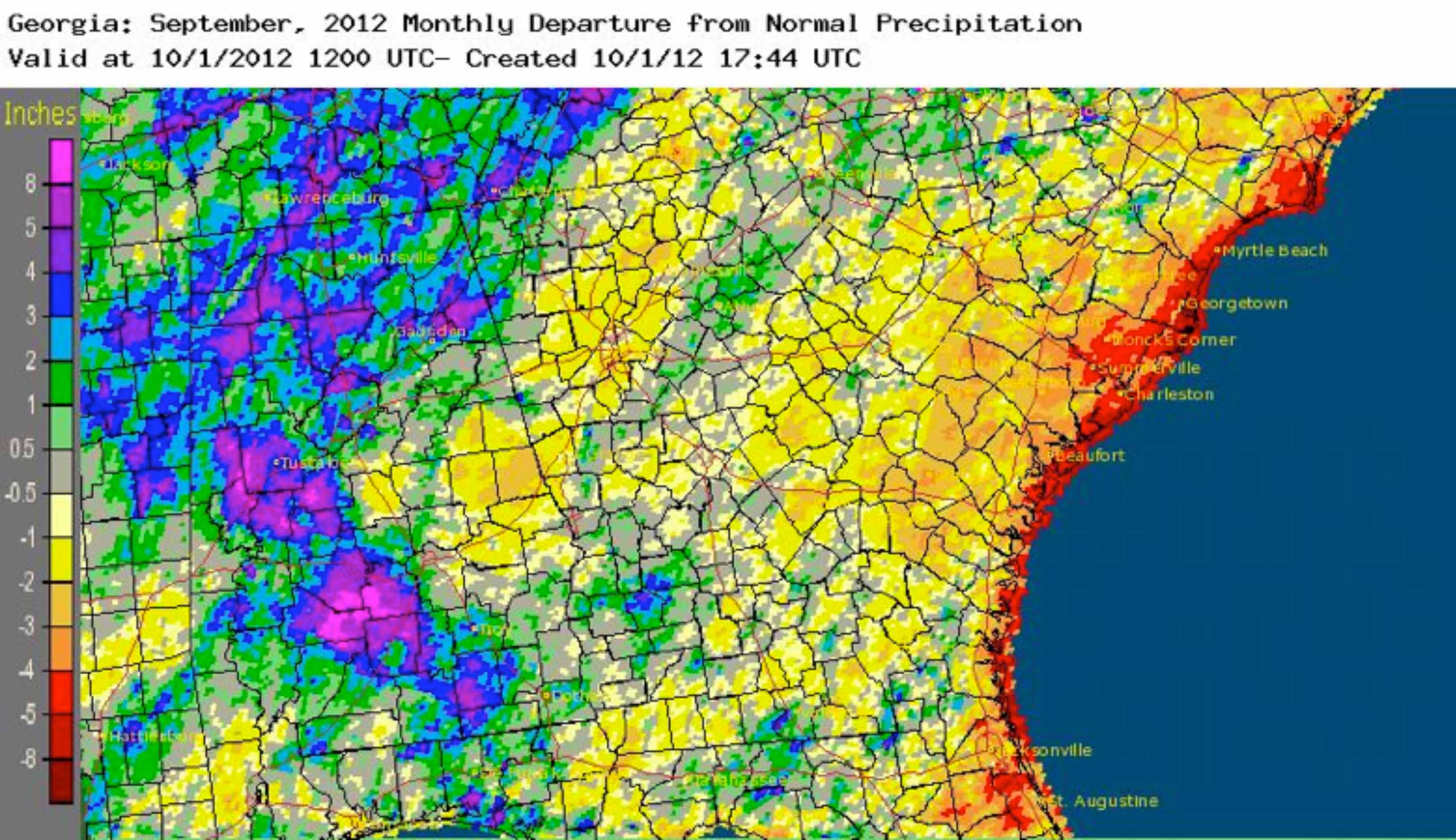 Georgia saw a slightly drier than average September, but the state did see plenty of rain at the beginning of the month when the remnants of Hurricane Isaac blew through.