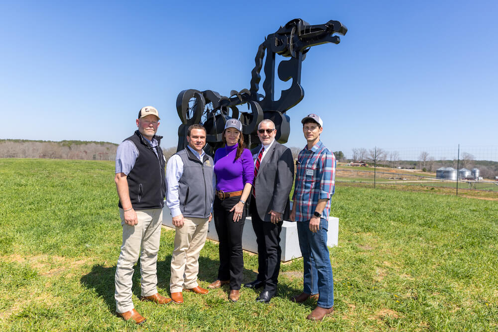 USDA Secretary of Agriculture Brooke Rollins (center) joins Georgia agricultural leaders, producers and UGA CAES leadership at the college's Iron Horse Farm for a listening session on key industry challenges, including disaster relief, trade markets and the future of American farming. (Photo by Georgia Department of Agriculture)