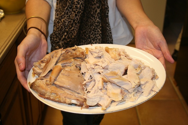 A platter of dark and white meat turkey.