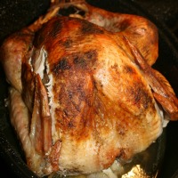 Roasted turkey prepared for a holiday meal.