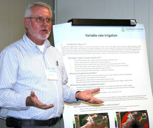 Calvin Perry, superintendent at the University of Georgia Stripling Irrigation Research Park, gives a presentation on variable-rate irrigation at the Climate Adaptation Exchange event held Feb. 8 in Tifton, Ga.
