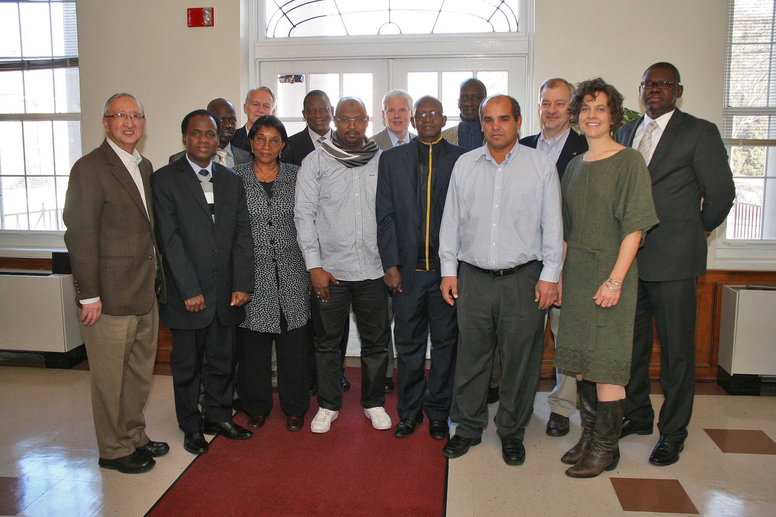 Ed Kanemasu,CAES assistant dean of international affairs and director of global programs; far left; and other UGA administrators hosted a delegation of animal health and agricultural experts from Mali in Athens from Wednesday to Friday this week. The visit represented the reestablishment of a relationship between the UGA College of Agricultural and Environmental Sciences  and the Malian government that started in 2006, but was interrupted when a coup toppled the Malian government in March 2012.