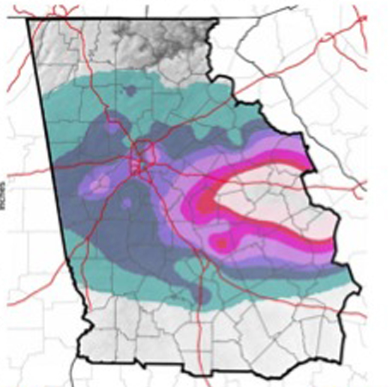 During the week of Feb.12-14, 2014, some parts of Georgia saw as much as 1 inch of ice accumulation.