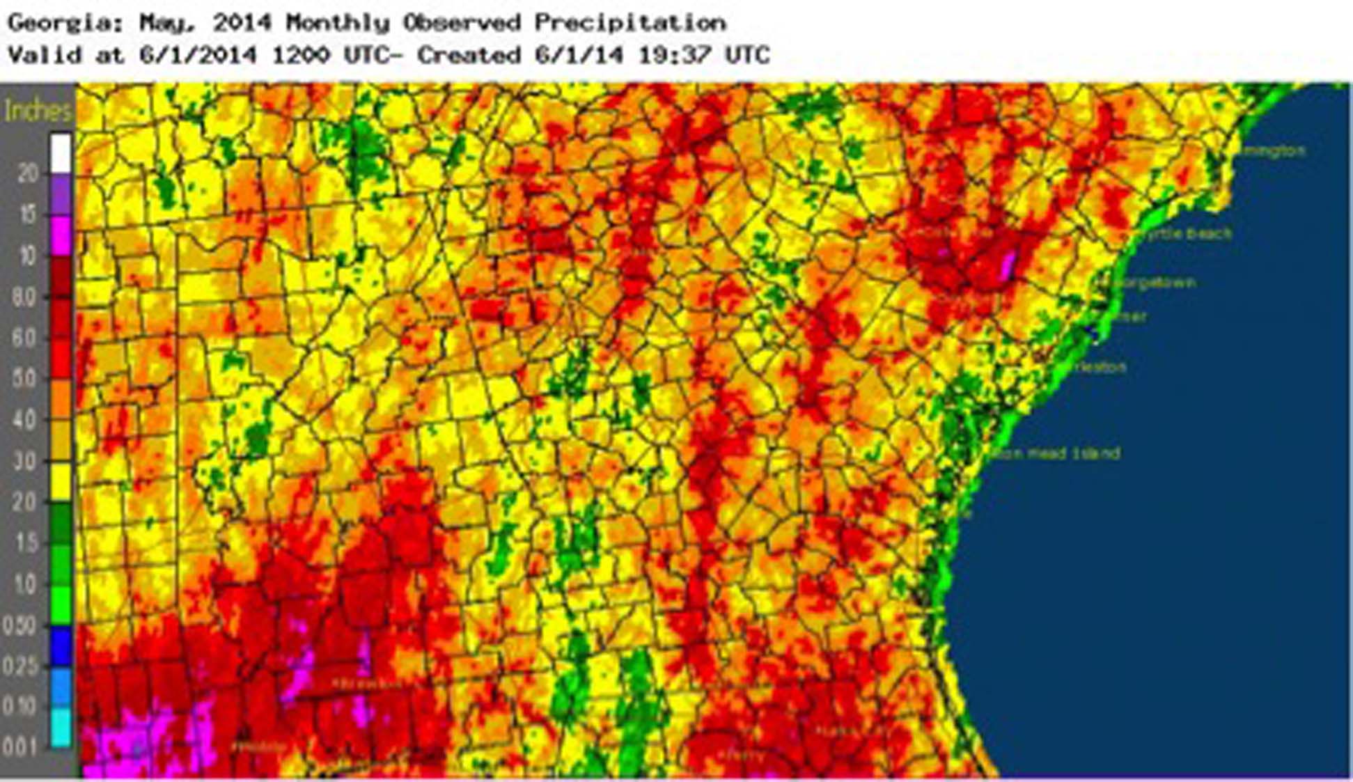 While parts of Georgia received periodic downpours connected to spring thunder showers, most of Georgia received normal amounts of rainfall during May.