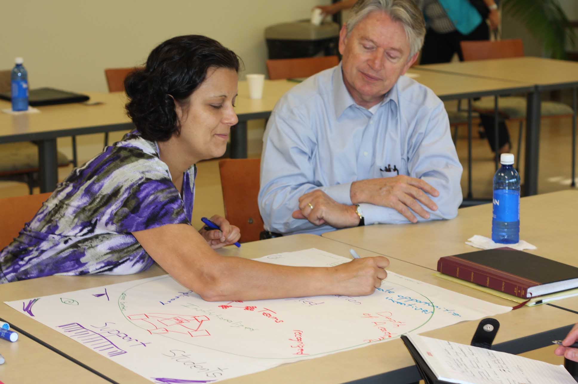 Maria Navarro, associate professor in the Department of Agricultural Leadership, Education and Communication, works with Josef Broder, associate dean for academic affairs for the UGA College of Agricultural and Environmental Sciences, at a Office of Global Programs visioning meeting in June 2014.
